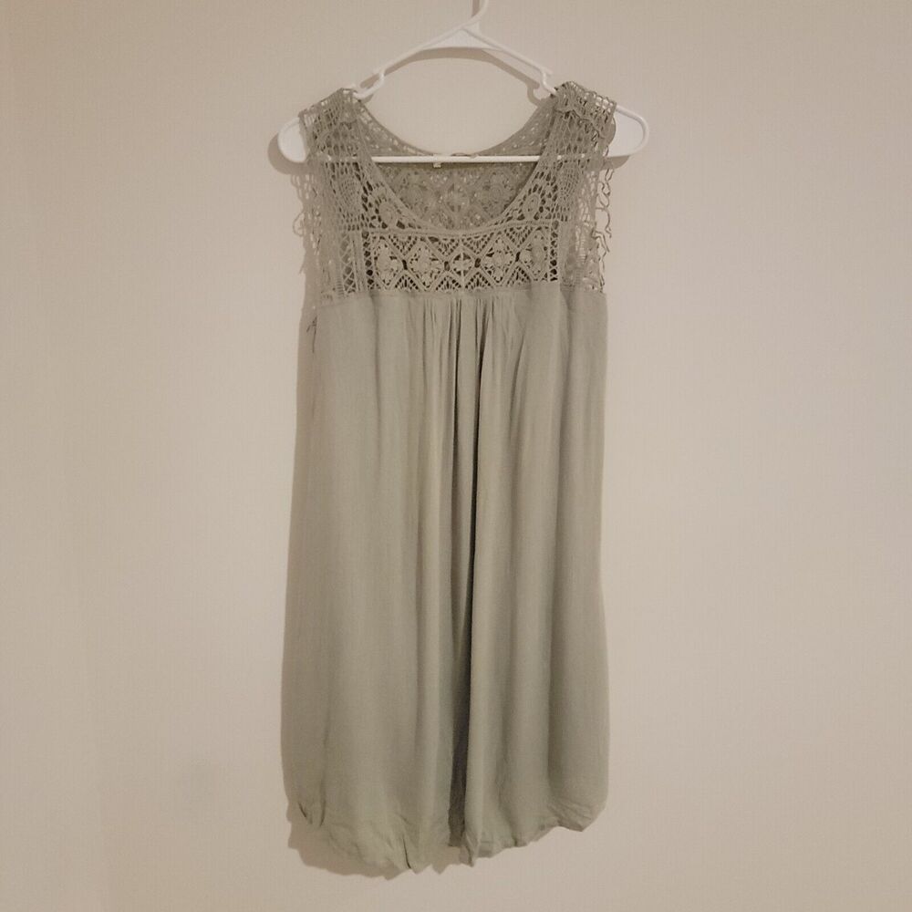 Altard State Dress Mini Green Trapeze And Swing Boho Floral Fringe Gauze Dress
